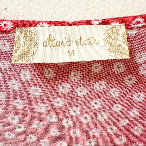 Altar’d State Red Floral Peplum Ruched Long Sleeve Top Size M - Picture 3 of 4